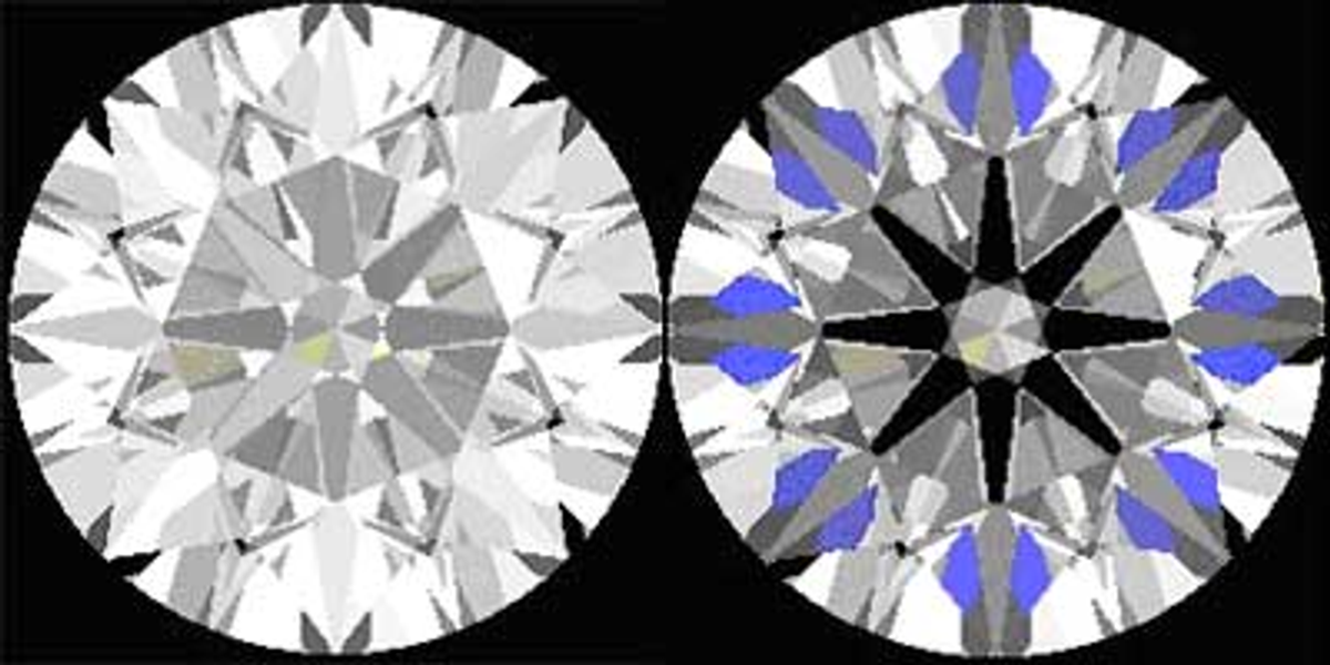 Two original views of one virtual diamond illustrating viewing conditions